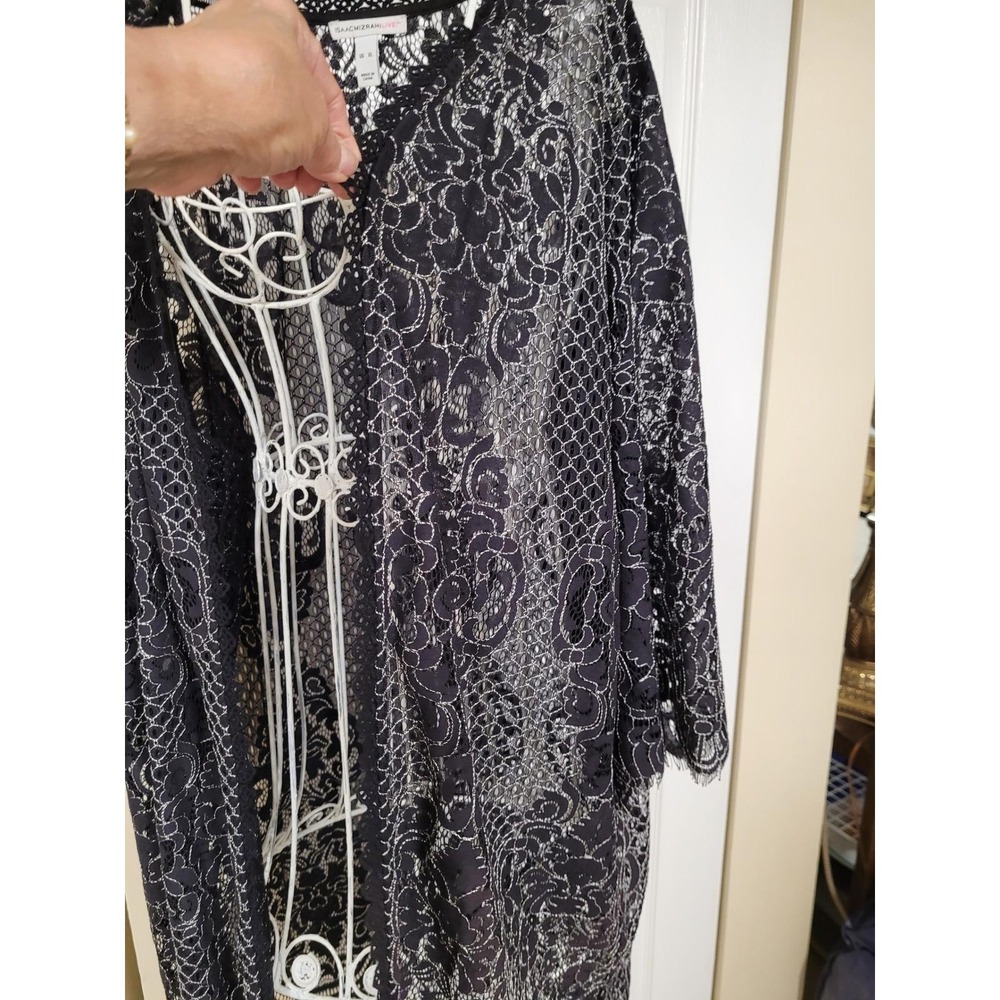 Isaac Mizrahi Live! Black/Silver Victorian Lace Whimsygoth Duster Womens Size XL